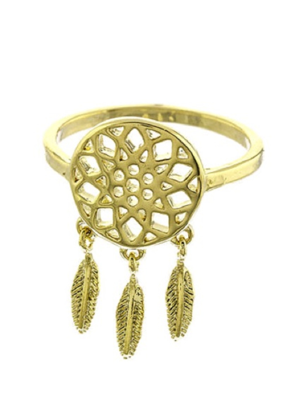 Gold Dreamcatcher Feather Charm Ring - Women Jewelry